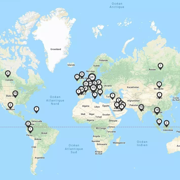 carte du monde montrant les centres inlingua