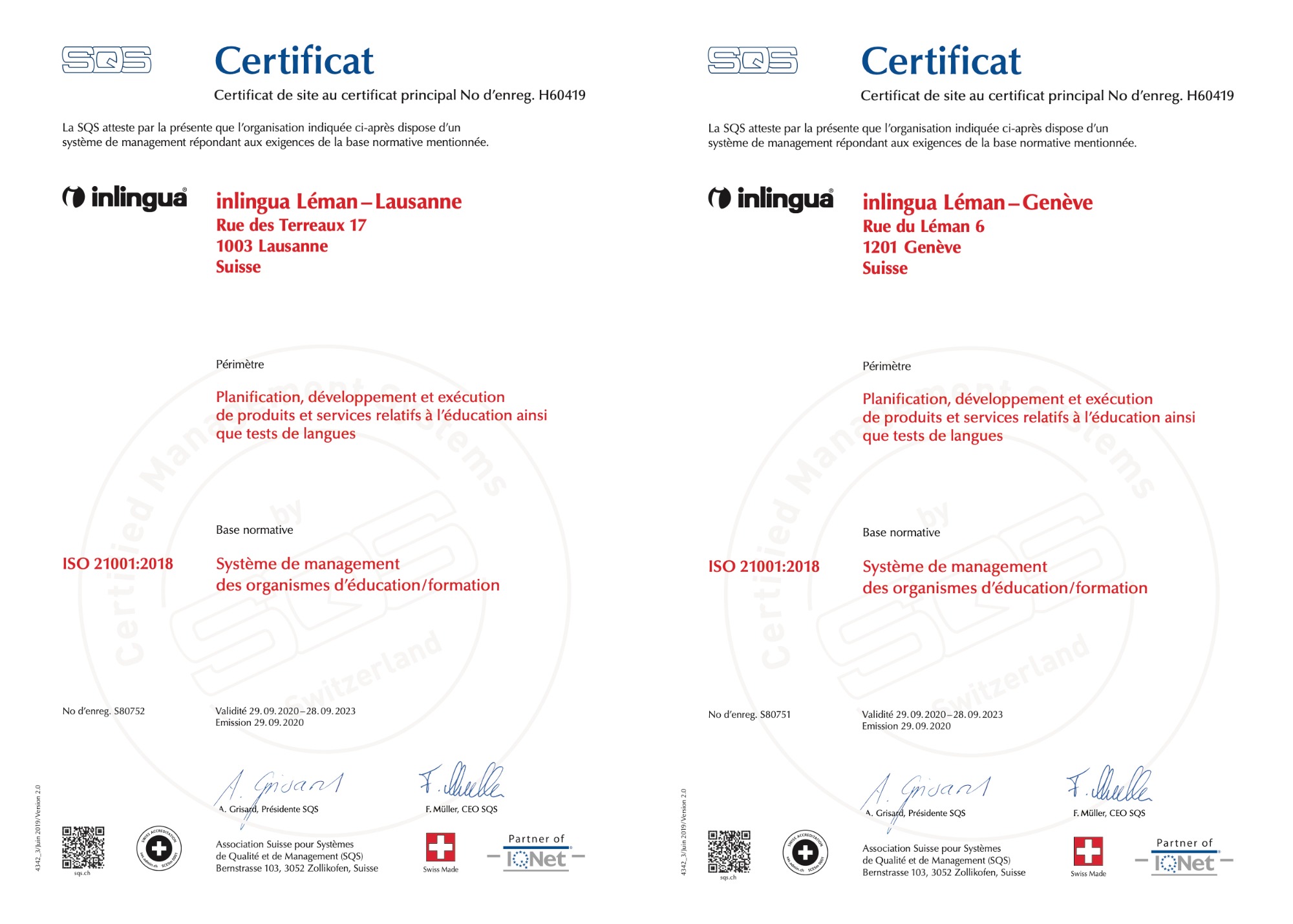 ISO- und Eduqua-Zertifikat